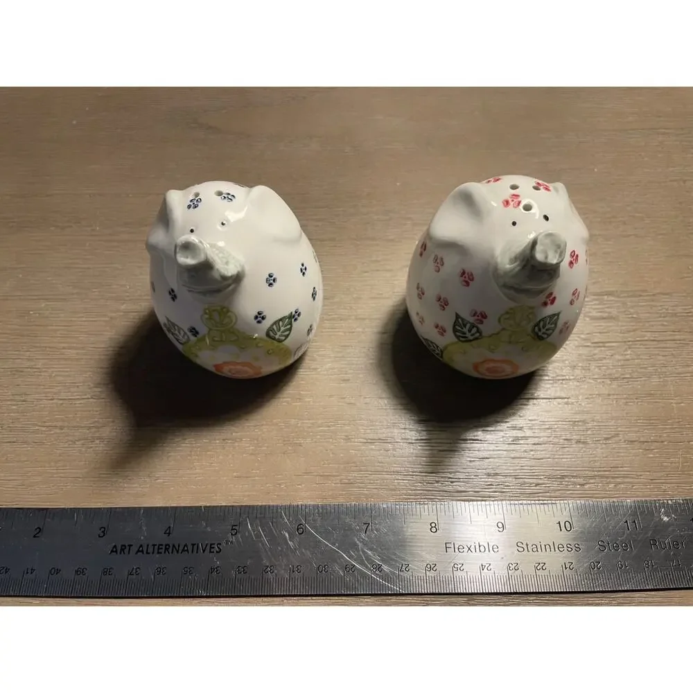Vintage Pier 1 Imports Elephant Ceramic Floral Salt & Pepper Shakers Mandala 4”